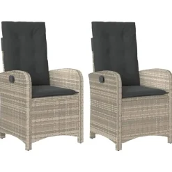 Tuinstoelen-vidaXL - Tuinstoelen verstelbaar - Grijs - Poly rattan - 2 stuks - Met kussens