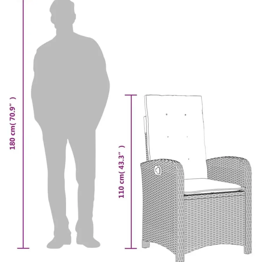 Tuinstoelen-vidaXL - Tuinstoelen verstelbaar - Grijs - Poly rattan - 2 stuks - Met kussens