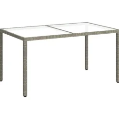 Tuintafels-vidaXL - Tuintafel - Grijs - Gehard glas en poly rattan - 150 x 90 x 75 cm