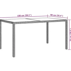 Tuintafels-vidaXL - Tuintafel - Grijs - Gehard glas en poly rattan - 150 x 90 x 75 cm