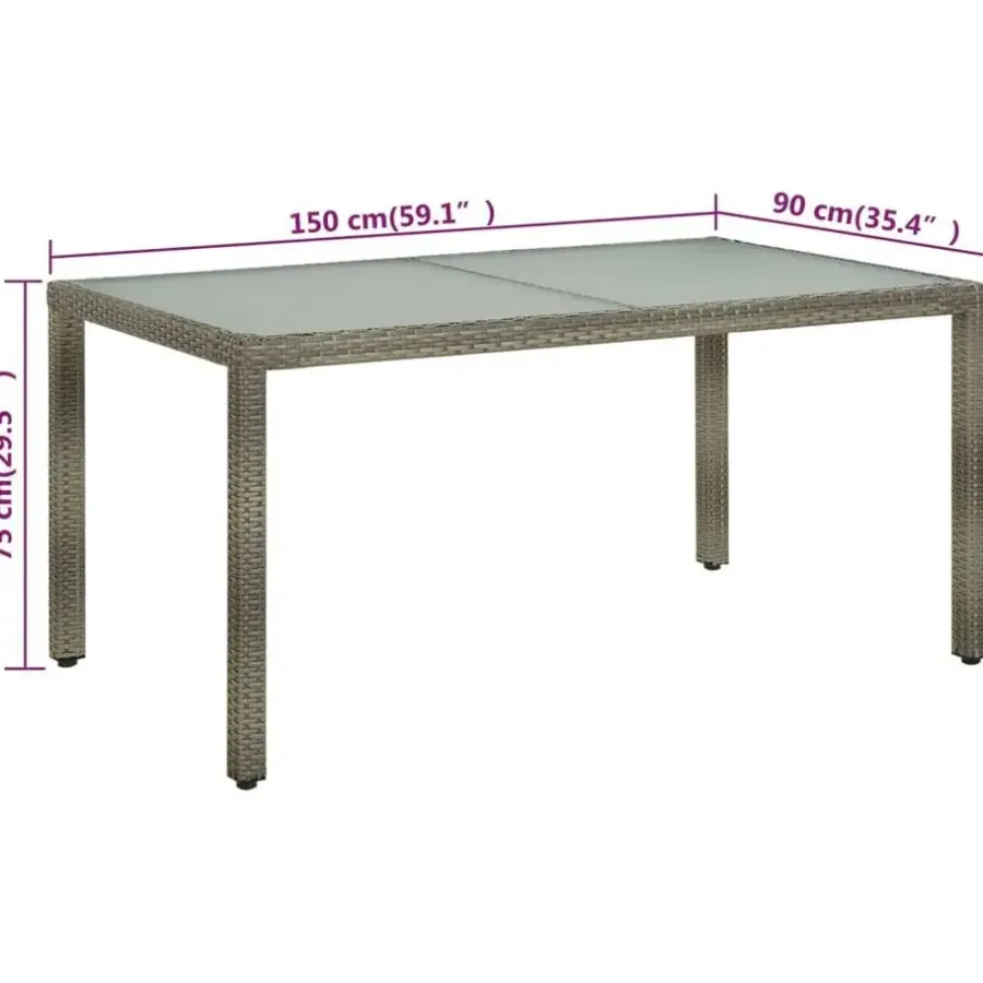 Tuintafels-vidaXL - Tuintafel - Grijs - Gehard glas en poly rattan - 150 x 90 x 75 cm