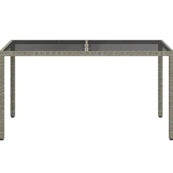 Tuintafels-vidaXL - Tuintafel - Grijs - Gehard glas en poly rattan - 150 x 90 x 75 cm
