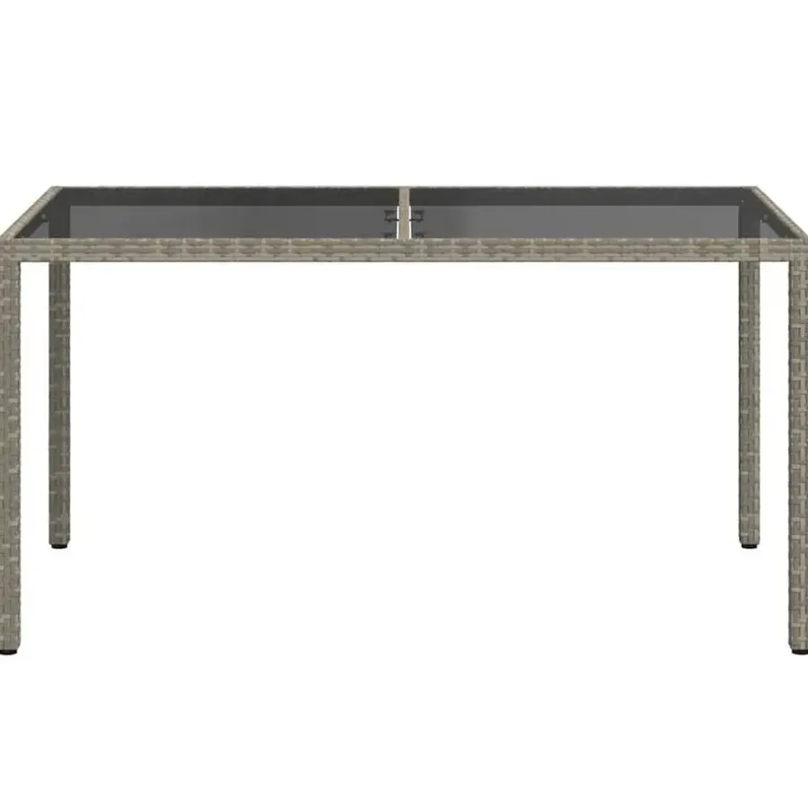 Tuintafels-vidaXL - Tuintafel - Grijs - Gehard glas en poly rattan - 150 x 90 x 75 cm