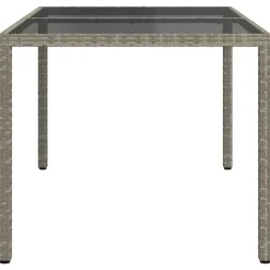 Tuintafels-vidaXL - Tuintafel - Grijs - Gehard glas en poly rattan - 150 x 90 x 75 cm