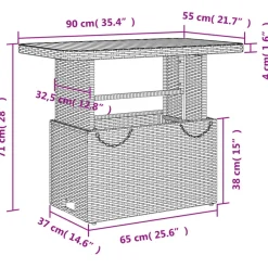 vidaXL - Tuintafel - Zwart - Poly rattan en Hout - 90 x 55 x 71 cm