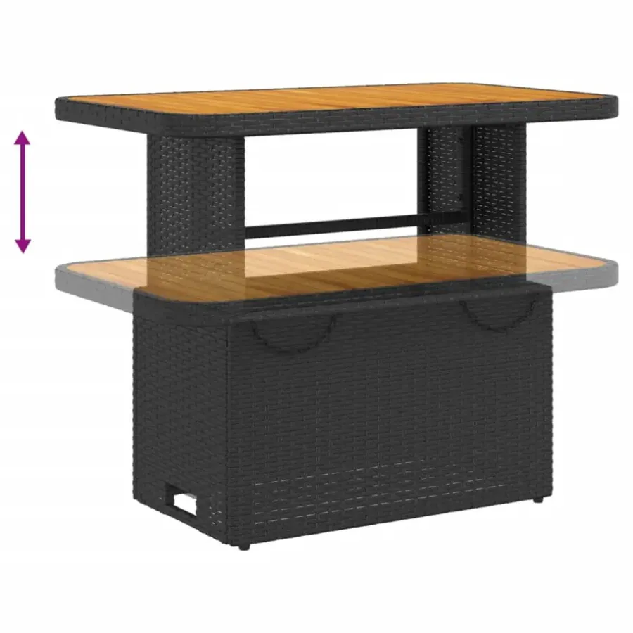 vidaXL - Tuintafel - Zwart - Poly rattan en Hout - 90 x 55 x 71 cm