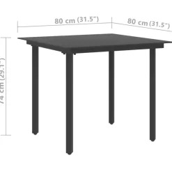vidaXL - Tuintafel - Zwart - Staal en glas - 80 x 80 x 74 cm