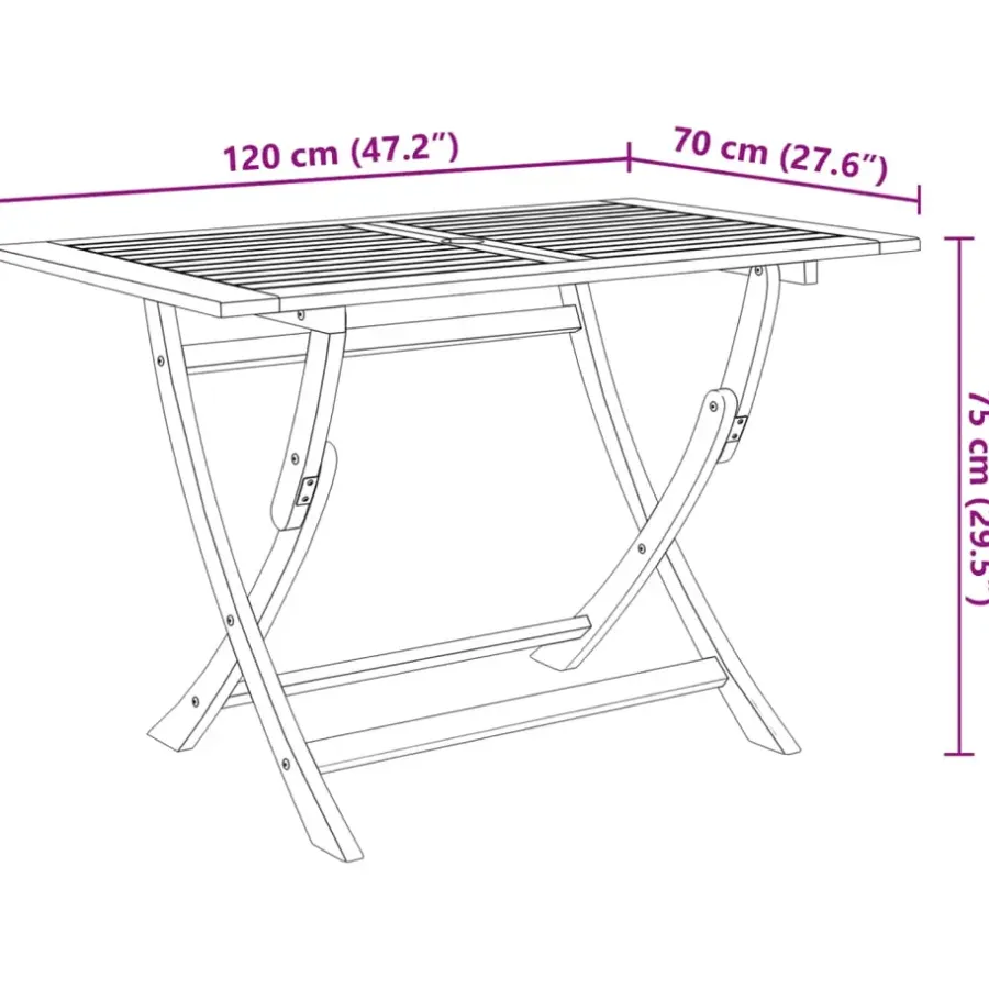 vidaXL - Tuintafel inklapbaar - Bruin -Massief acaciahout - 120 x 70 x 75 cm