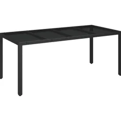 vidaXL - Tuintafel Met Glazen Blad - Zwart - Poly rattan - 190 x 90 x 75 cm