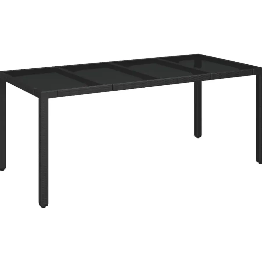 vidaXL - Tuintafel Met Glazen Blad - Zwart - Poly rattan - 190 x 90 x 75 cm