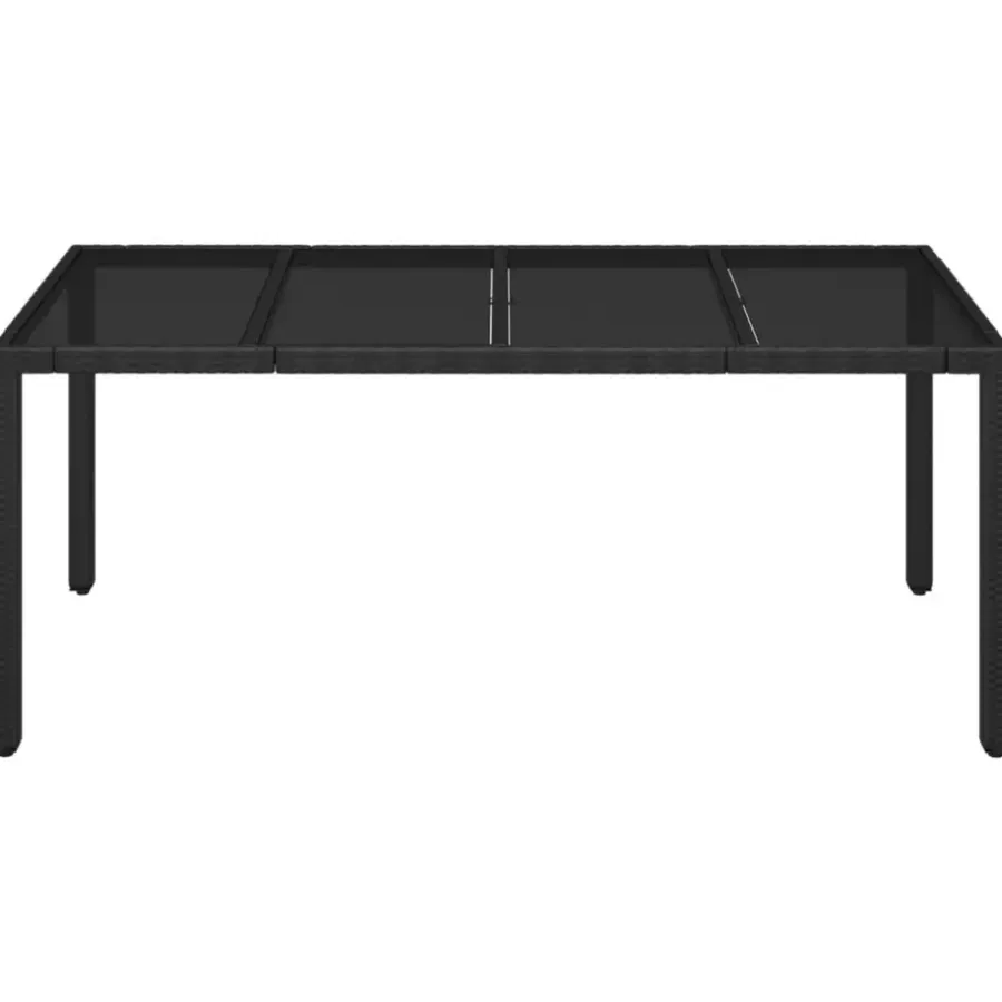 vidaXL - Tuintafel Met Glazen Blad - Zwart - Poly rattan - 190 x 90 x 75 cm