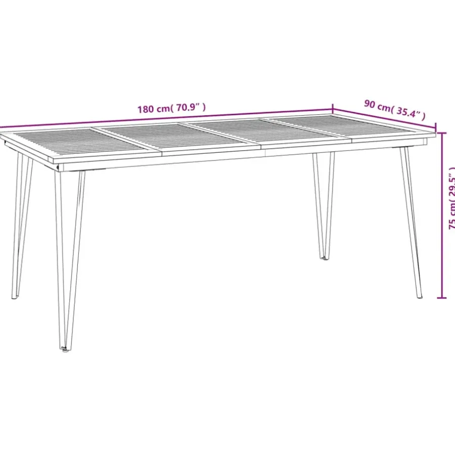 vidaXL - Tuintafel met haarspeldpoten - Bruin - Hout - 180 x 90 x 75 cm