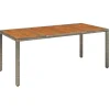 Tuintafels-vidaXL - Tuintafel Met Houten Blad - Grijs - Poly rattan - 190 x 90 x 75 cm