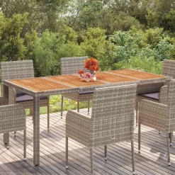 Tuintafels-vidaXL - Tuintafel Met Houten Blad - Grijs - Poly rattan - 190 x 90 x 75 cm