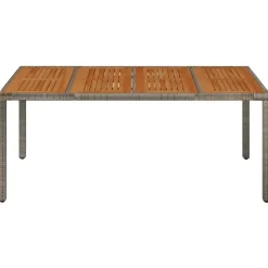 Tuintafels-vidaXL - Tuintafel Met Houten Blad - Grijs - Poly rattan - 190 x 90 x 75 cm