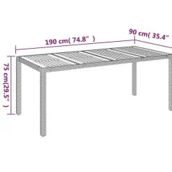 Tuintafels-vidaXL - Tuintafel Met Houten Blad - Grijs - Poly rattan - 190 x 90 x 75 cm