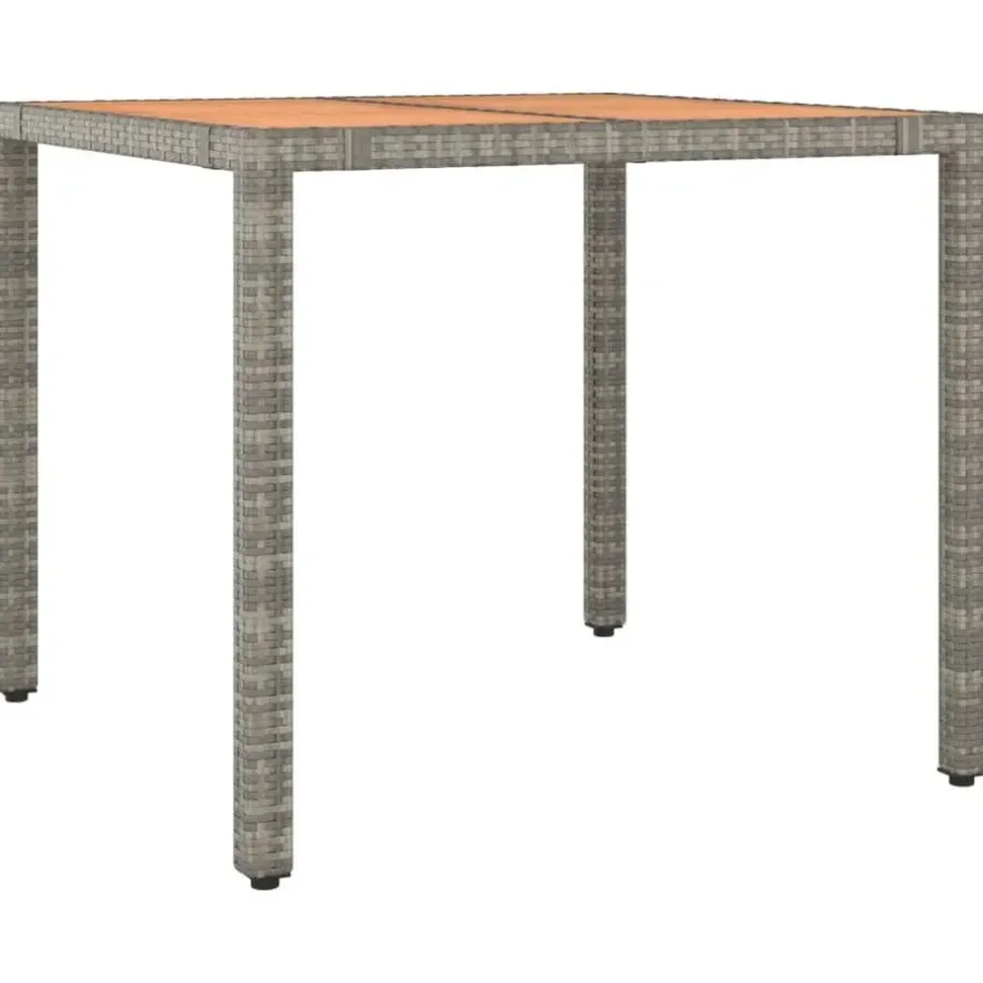 Tuintafels-vidaXL - Tuintafel Met Houten Blad - Grijs - Poly rattan en acaciahout
