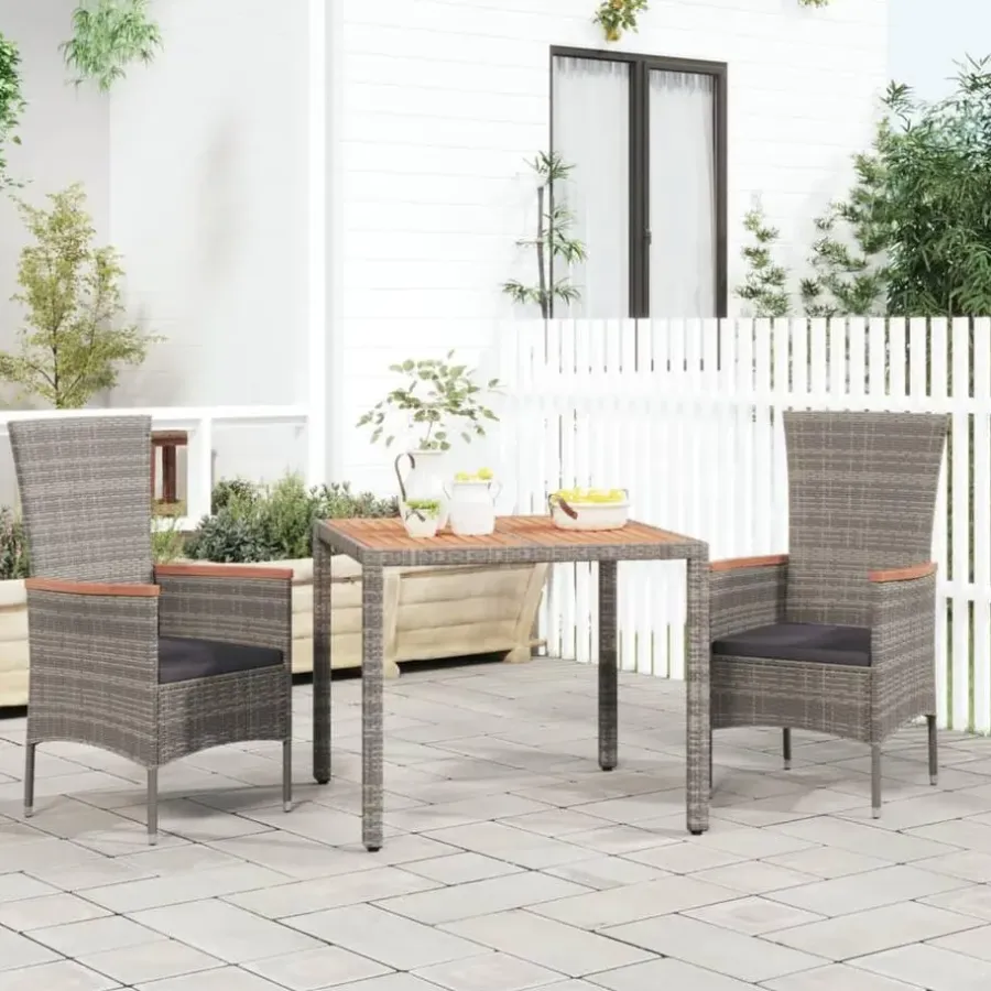 Tuintafels-vidaXL - Tuintafel Met Houten Blad - Grijs - Poly rattan en acaciahout