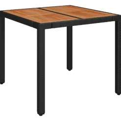 Tuintafels-vidaXL - Tuintafel Met Houten Blad - Zwart - Poly rattan - 90 x 90 x 75 cm