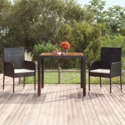 Tuintafels-vidaXL - Tuintafel Met Houten Blad - Zwart - Poly rattan - 90 x 90 x 75 cm