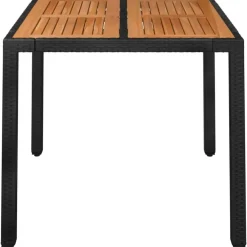 Tuintafels-vidaXL - Tuintafel Met Houten Blad - Zwart - Poly rattan - 90 x 90 x 75 cm