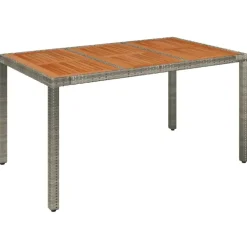 Tuintafels-vidaXL - Tuintafel Met Houten Blad - Grijs - Poly rattan - 150 x 90 x 75 cm