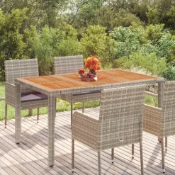 Tuintafels-vidaXL - Tuintafel Met Houten Blad - Grijs - Poly rattan - 150 x 90 x 75 cm