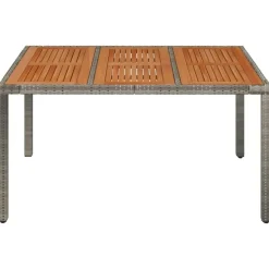 Tuintafels-vidaXL - Tuintafel Met Houten Blad - Grijs - Poly rattan - 150 x 90 x 75 cm