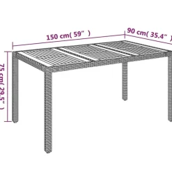 Tuintafels-vidaXL - Tuintafel Met Houten Blad - Grijs - Poly rattan - 150 x 90 x 75 cm