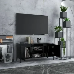 Tv Meubels-vidaXL - Tv-kast - Zwart - Bewerkt hout