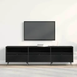 vidaXL - TV-meubel 3 vakken 3 deuren - Zwart eiken - Hout - 150x30x44.5 cm