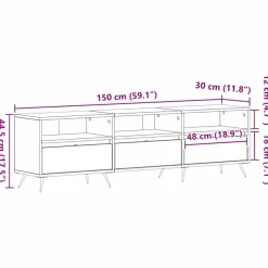 vidaXL - TV-meubel 3 vakken 3 deuren - Zwart eiken - Hout - 150x30x44.5 cm