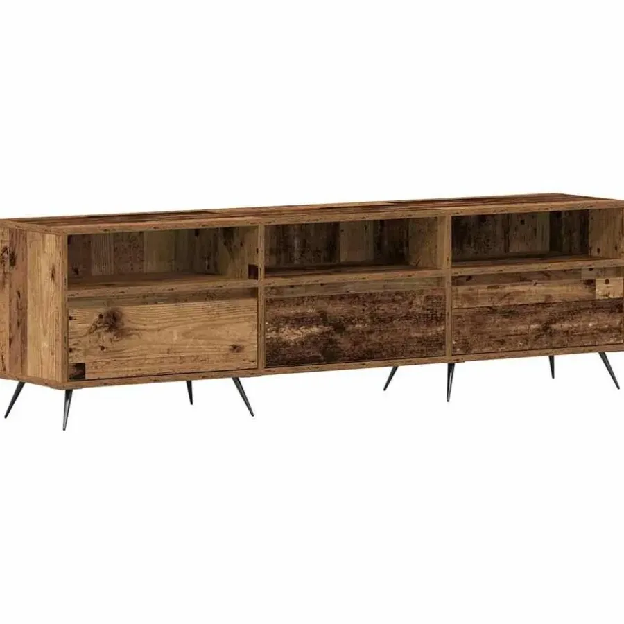 Tv Meubels-vidaXL - TV-meubel 3 vakken 3 deuren - Oud hout - Hout - 150x30x44.5 cm