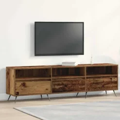 Tv Meubels-vidaXL - TV-meubel 3 vakken 3 deuren - Oud hout - Hout - 150x30x44.5 cm