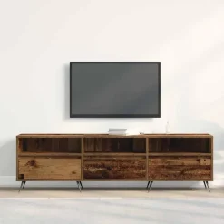 Tv Meubels-vidaXL - TV-meubel 3 vakken 3 deuren - Oud hout - Hout - 150x30x44.5 cm