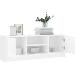 Tv Meubels-vidaXL - Tv-meubel - Wit - Bewerkt hout - 102 x 30 x 37.5 cm