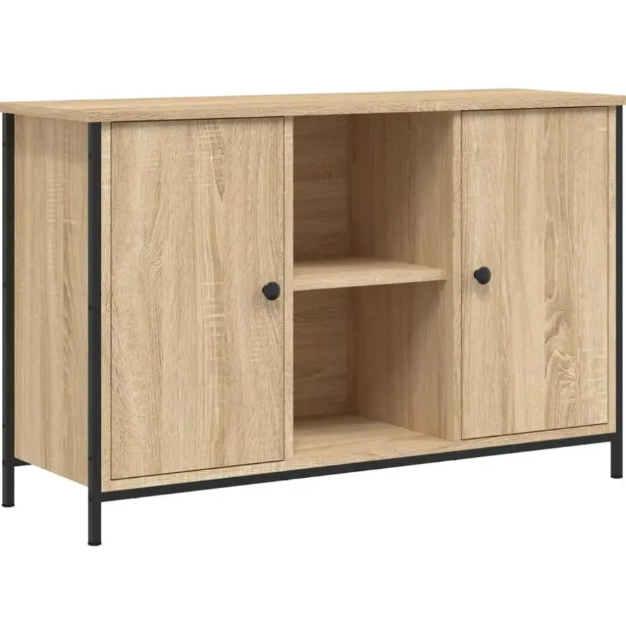 Tv Meubels-vidaXL - TV-meubel met 2 deuren 2 vakken - Sonoma eiken - Hout - 100x35x65 cm