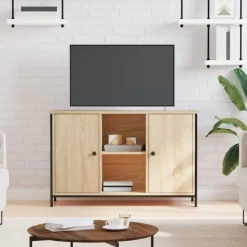 Tv Meubels-vidaXL - TV-meubel met 2 deuren 2 vakken - Sonoma eiken - Hout - 100x35x65 cm