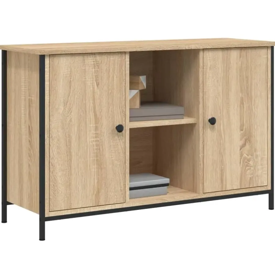 Tv Meubels-vidaXL - TV-meubel met 2 deuren 2 vakken - Sonoma eiken - Hout - 100x35x65 cm