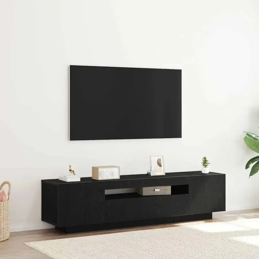 Tv Meubels-vidaXL - TV-meubel met 3 deuren - Zwart eiken - Bewerkt hout - 160x35x40 cm