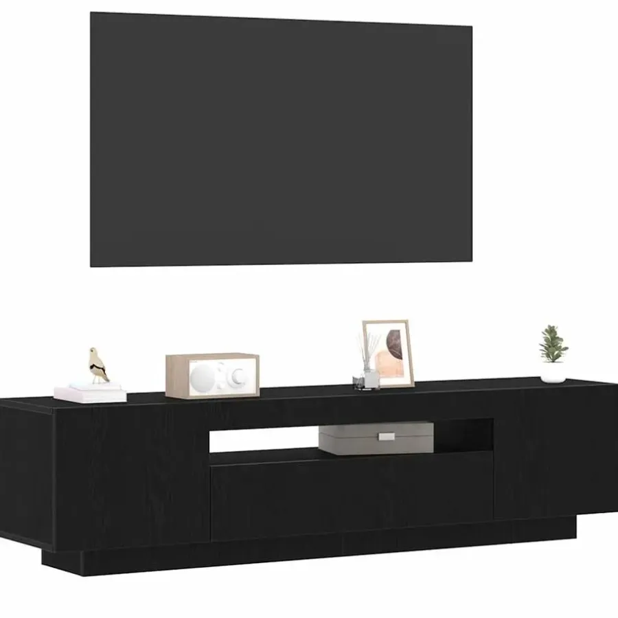 Tv Meubels-vidaXL - TV-meubel met 3 deuren - Zwart eiken - Bewerkt hout - 160x35x40 cm