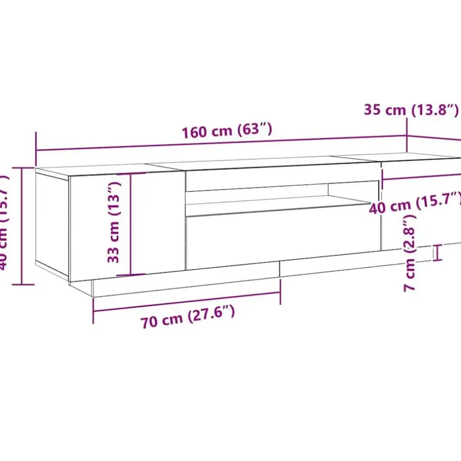 Tv Meubels-vidaXL - TV-meubel met 3 deuren - Zwart eiken - Bewerkt hout - 160x35x40 cm