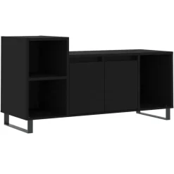 Tv Meubels-vidaXL - TV-meubel met 2 deuren 3 vakken - Zwart - Hout en metaal - 100x35x55 cm