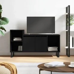 Tv Meubels-vidaXL - TV-meubel met 2 deuren 3 vakken - Zwart - Hout en metaal - 100x35x55 cm
