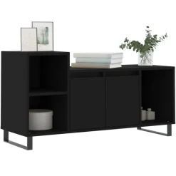 Tv Meubels-vidaXL - TV-meubel met 2 deuren 3 vakken - Zwart - Hout en metaal - 100x35x55 cm