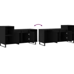 Tv Meubels-vidaXL - TV-meubel met 2 deuren 3 vakken - Zwart - Hout en metaal - 100x35x55 cm