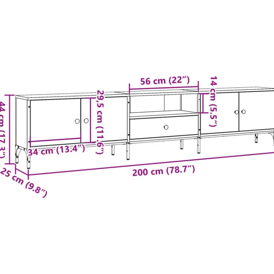 vidaXL - TV-meubel met 1 lade en 4 deuren - Oud hout - 200x25x44 cm
