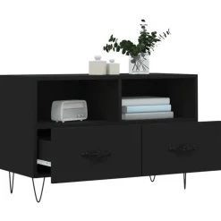 Tv Meubels-vidaXL - TV-meubel met 2 lades en 2 vakken - Zwart - Hout - 80x36x50 cm