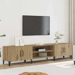 Tv Meubels-vidaXL - TV-meubel met 2 vakken 4 deuren - Artisanaal eiken - 180x31.5x40 cm