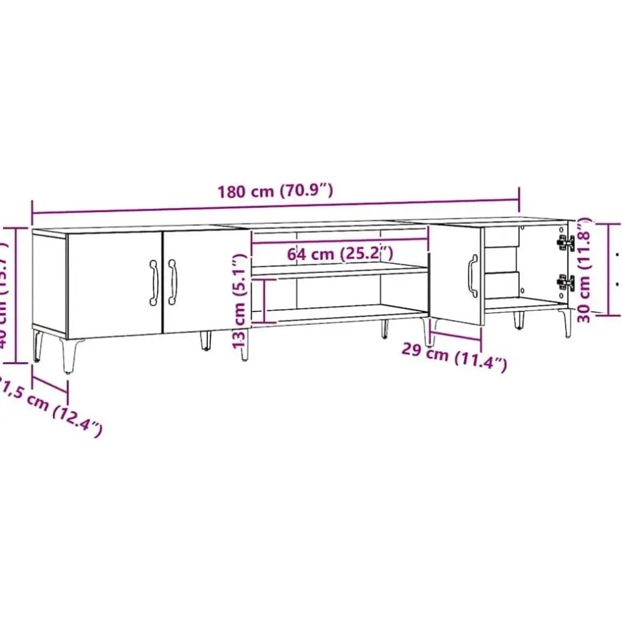 Tv Meubels-vidaXL - TV-meubel met 2 vakken 4 deuren - Artisanaal eiken - 180x31.5x40 cm